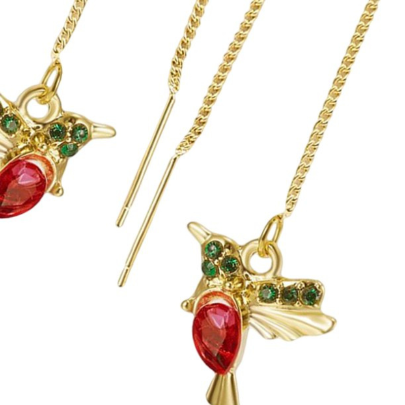 Pendientes Dorados Colibrí con Piedras de Colores | Elegancia y Brillo