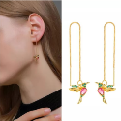 Pendientes Dorados Colibrí con Piedras de Colores | Elegancia y Brillo