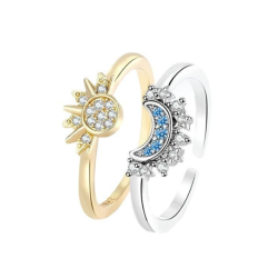 Anillo Celestial Sol y Luna, Ajustable, Chapado en Oro de 14K