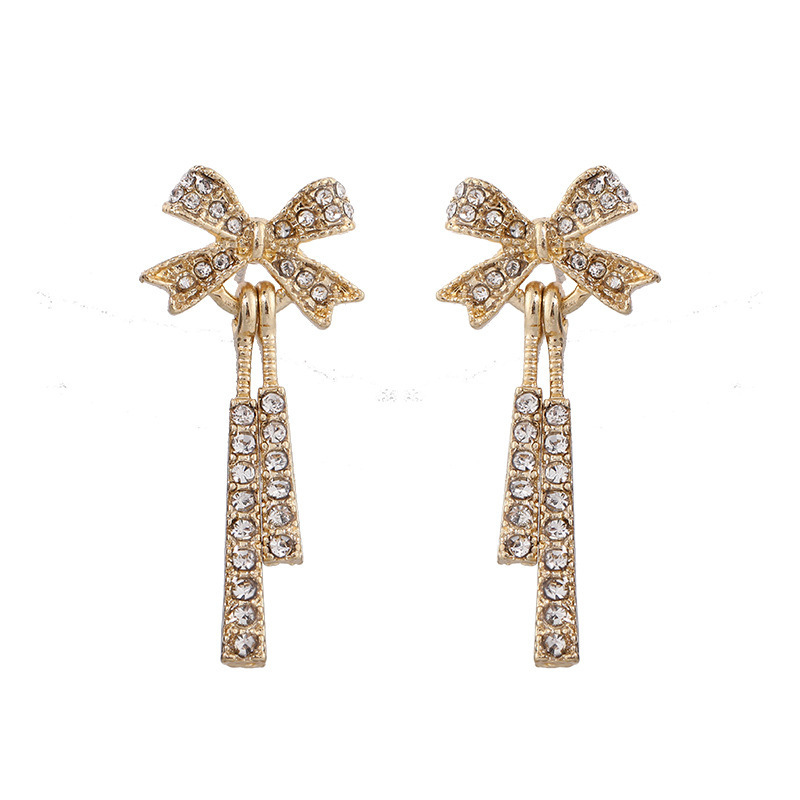 Pendientes Lazo con Cristales Brillantes, Modelo Pasante, Elegantes