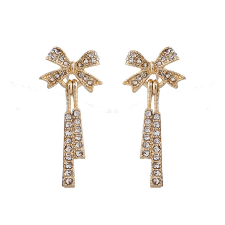 Pendientes Lazo con Cristales Brillantes, Modelo Pasante, Elegantes