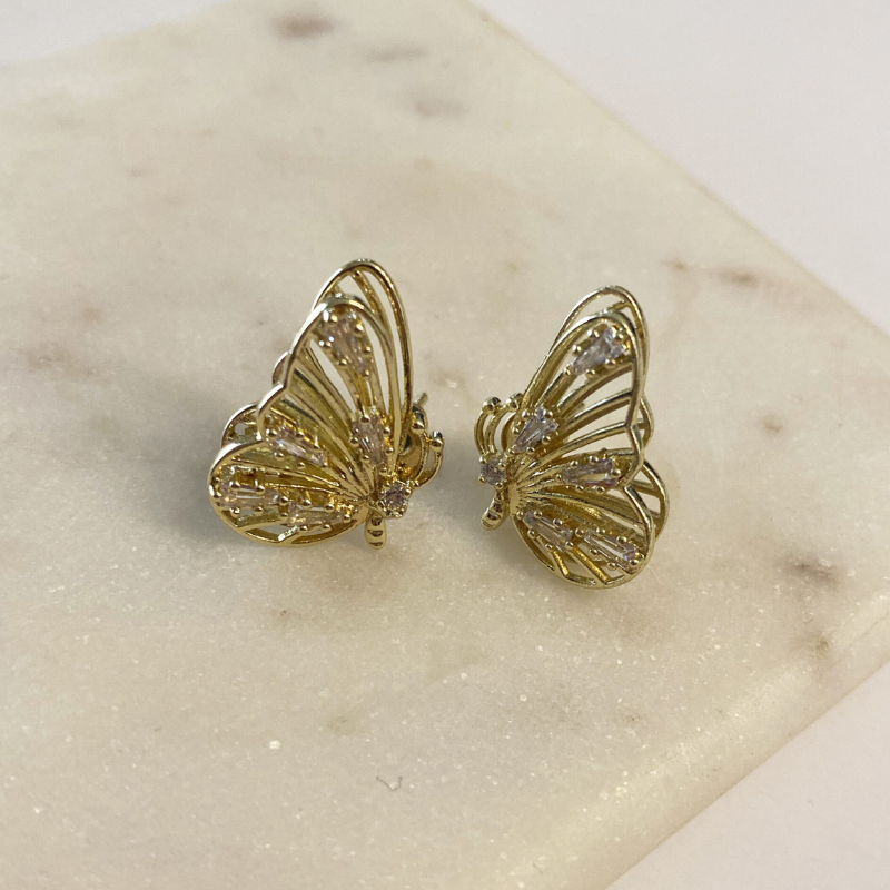 Pendientes Dorados Mariposa con Piedras Brillantes